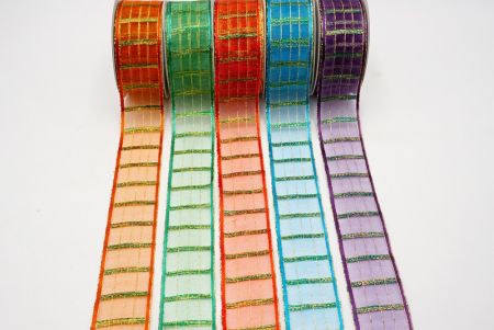 Metallic/Color Plaid Sheer Ribbon Green_K344G-5